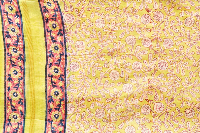 Yellow Bouquet - Maheshwari Silk Cotton Hand Block Print Unstitched Suit Set