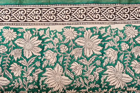Tropical Green - Chanderi Silk Cotton Hand Block Print Unstitched Suit Set