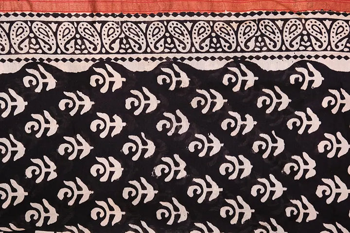 Black Radiance - Chanderi Silk Cotton Hand Block Print Unstitched Suit Set