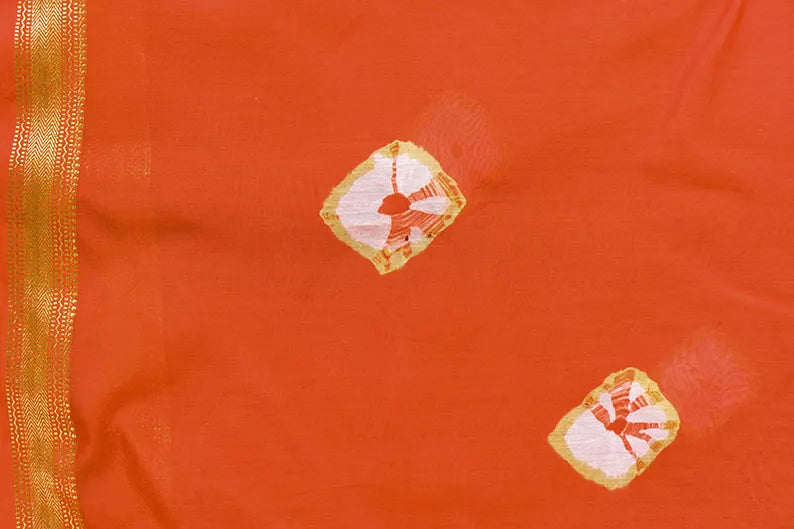 Bright Orange - Maheshwari Silk Cotton Hand Block Print Unstitched Suit Set