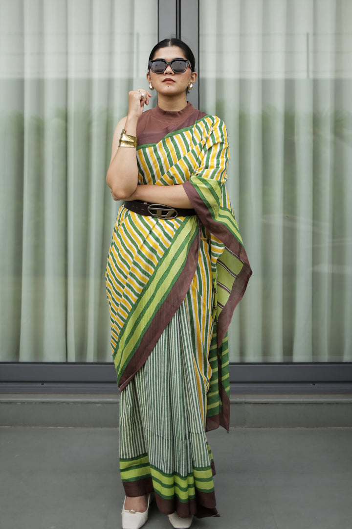 Retro Rani Hand Block Print Mulmul Cotton Saree