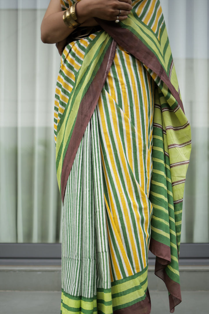 Retro Rani Hand Block Print Mulmul Cotton Saree