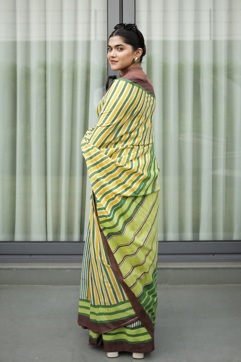 Retro Rani Hand Block Print Mulmul Cotton Saree