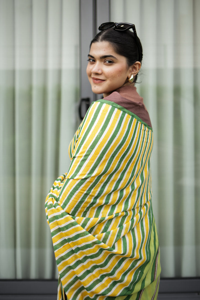 Retro Rani Hand Block Print Mulmul Cotton Saree