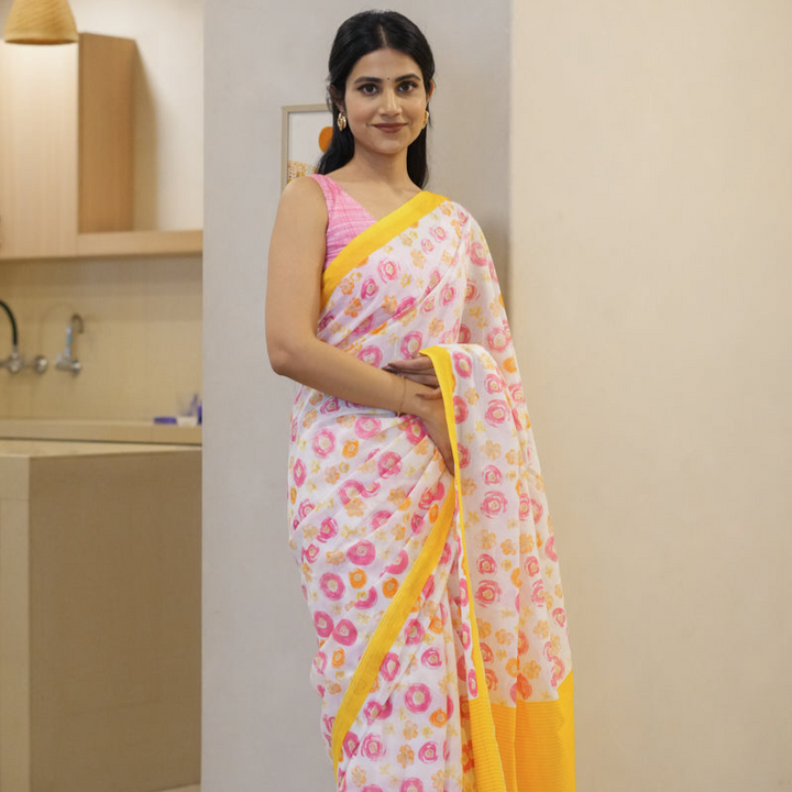 Sun-kissed Printed Mulmul Cotton Saree Pre-stitched Ready to Wear Saree with Pocket