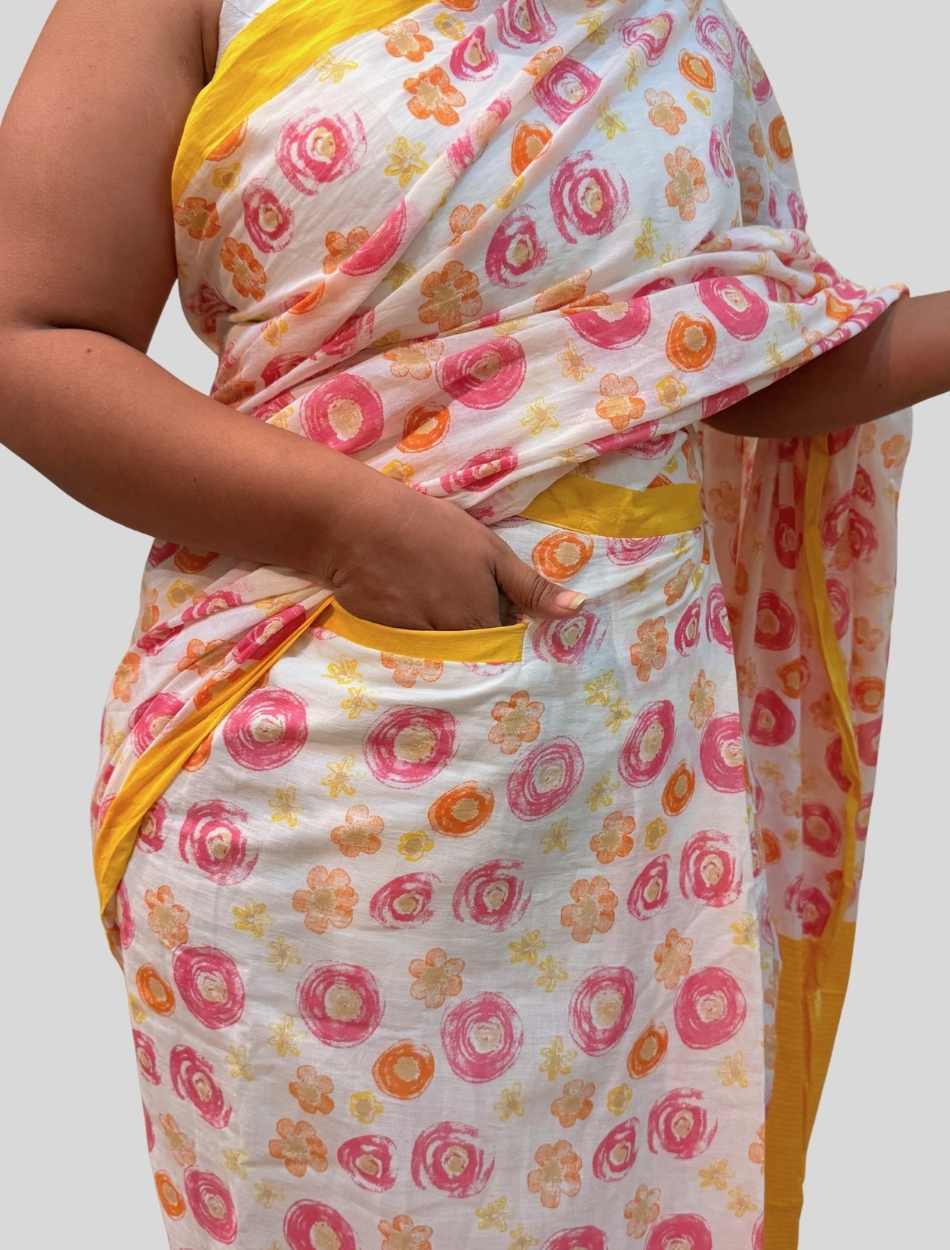 Sun-kissed Printed Mulmul Cotton Saree Pre-stitched Ready to Wear Saree with Pocket
