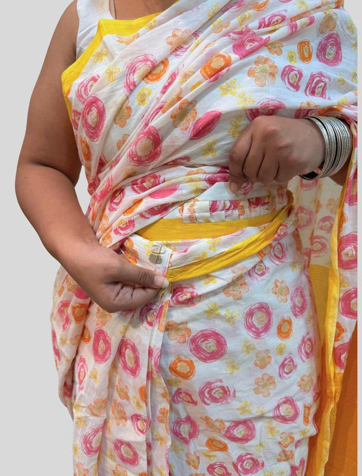 Sun-kissed Printed Mulmul Cotton Saree Pre-stitched Ready to Wear Saree with Pocket