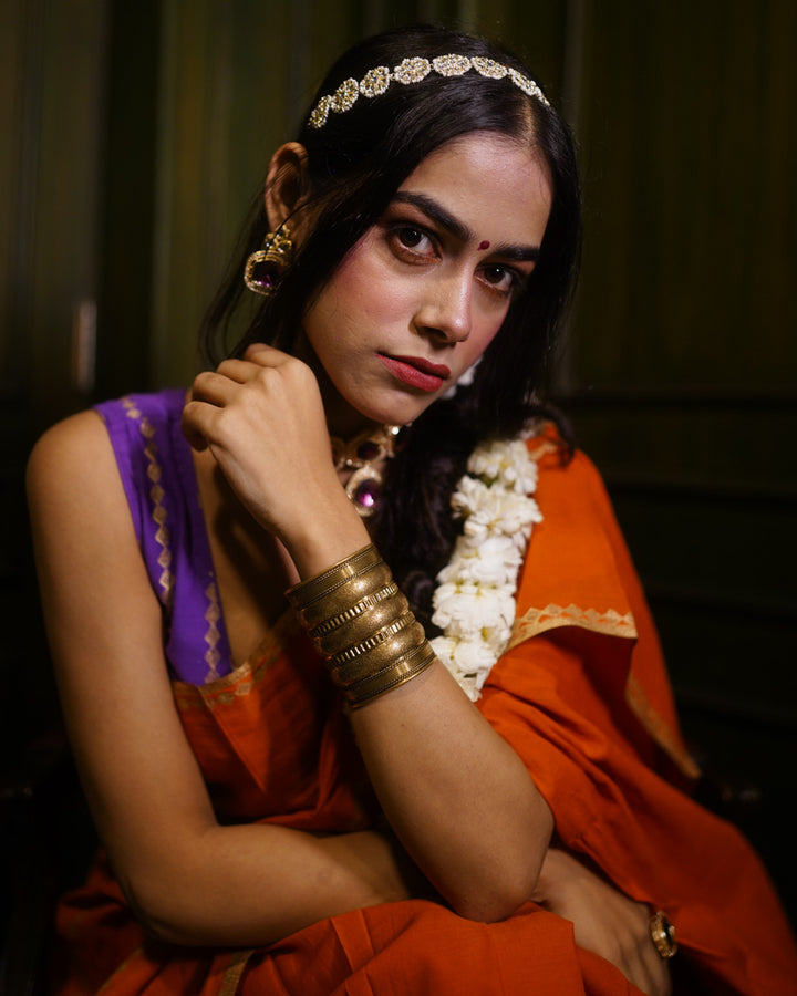 Kesar - Mulmul Cotton Block Print Orange Saree