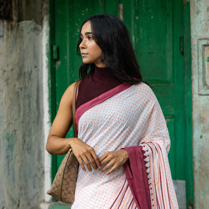 Sunset Hues - Mul Cotton Hand Block Printed Saree