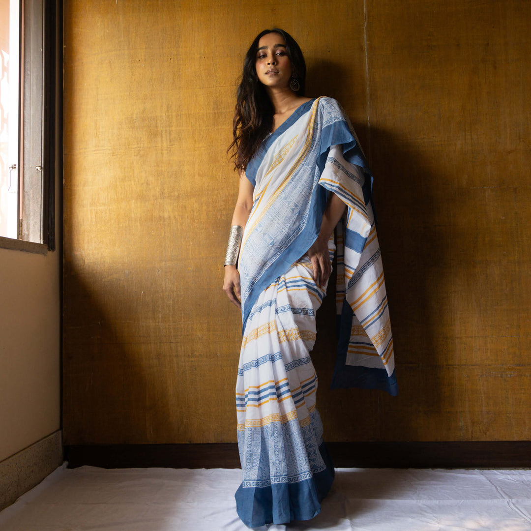 Take a Pause - Mul Cotton Hand Block Printed Saree