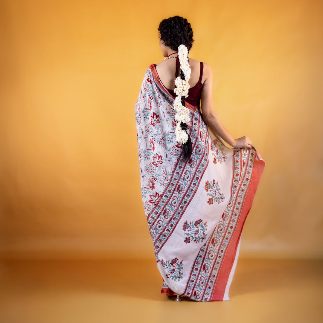 Tarangini Block Printed Saree with Zari border