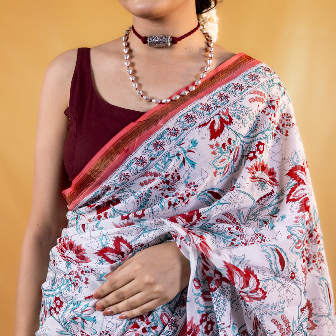 Tarangini Block Printed Saree with Zari border