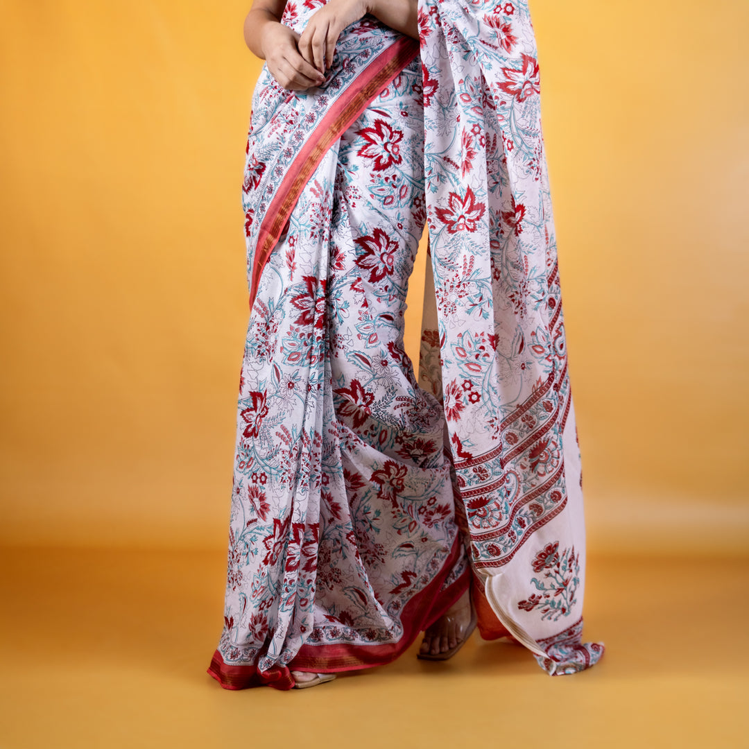 Tarangini Block Printed Saree with Zari border