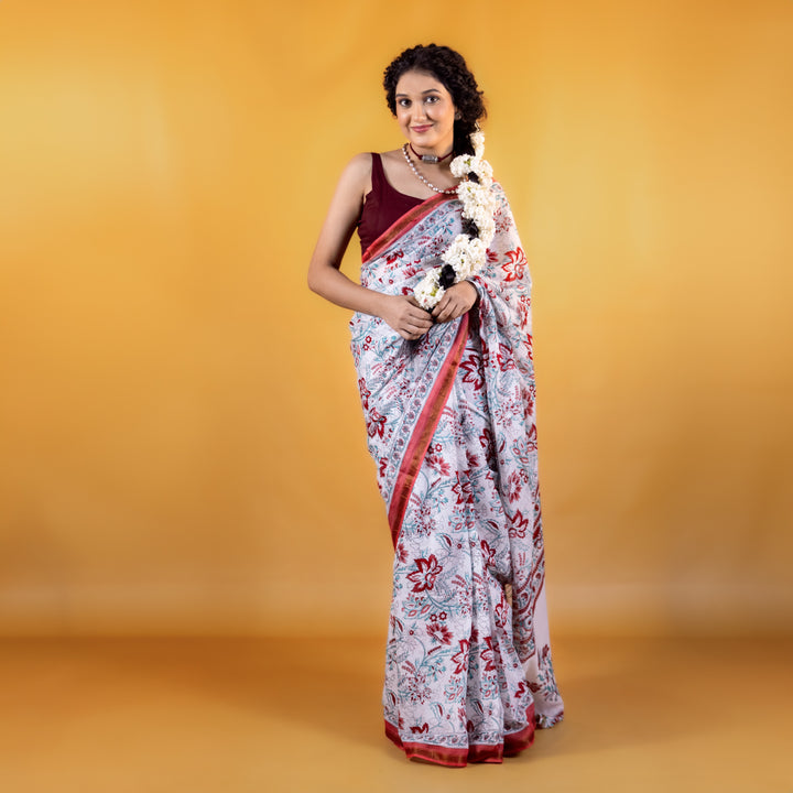 Tarangini Block Printed Saree with Zari border