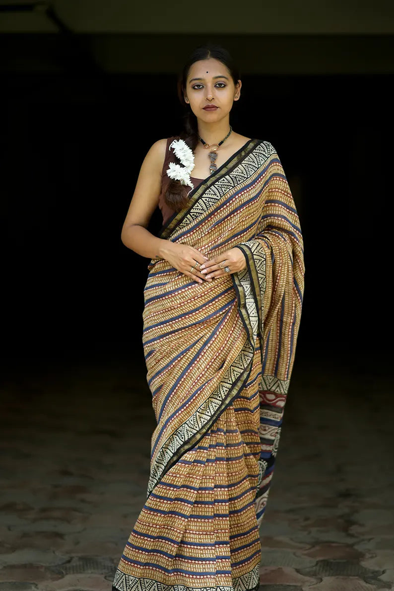 Timeless Trails- Hand Block Print Chanderi Silk Saree