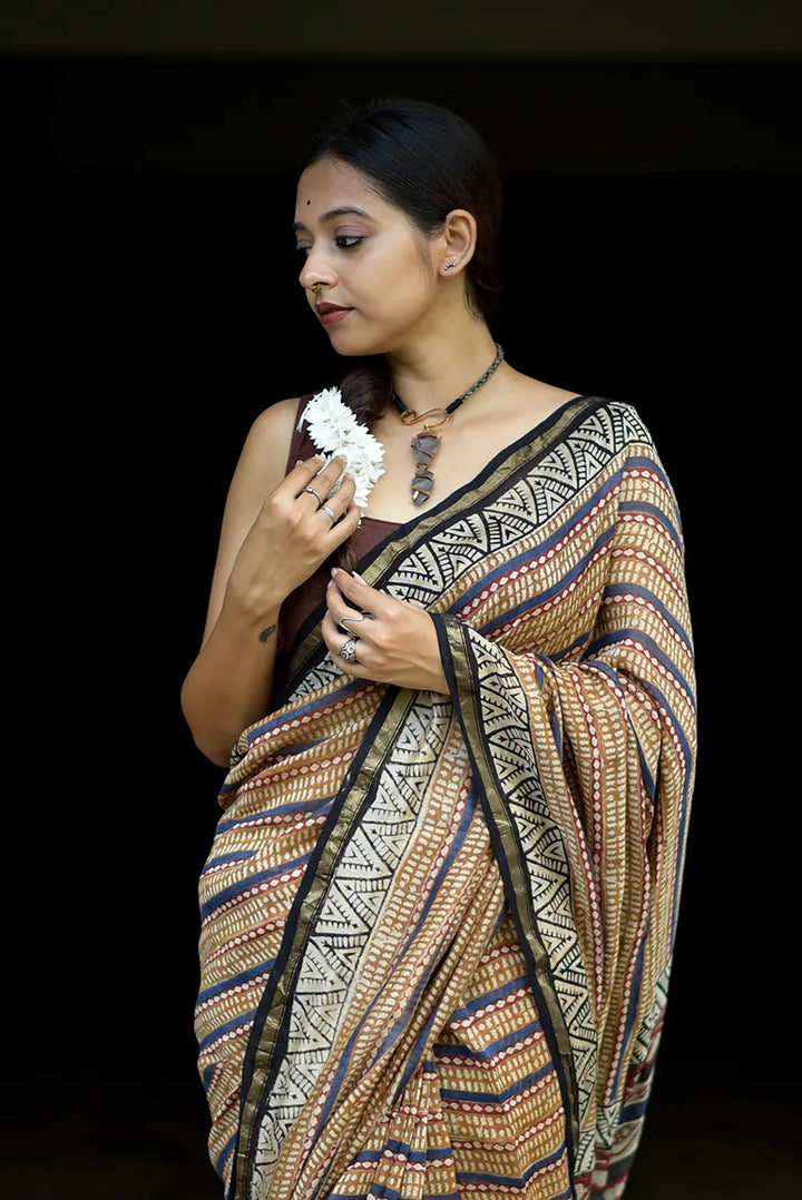 Timeless Trails- Hand Block Print Chanderi Silk Saree