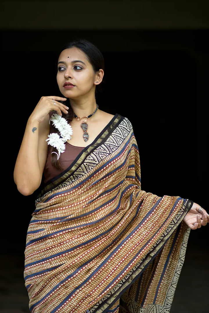 Timeless Trails- Hand Block Print Chanderi Silk Saree