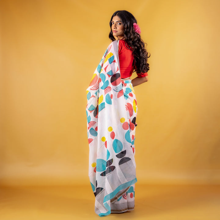 Varnika Block Printed Saree with Zari border