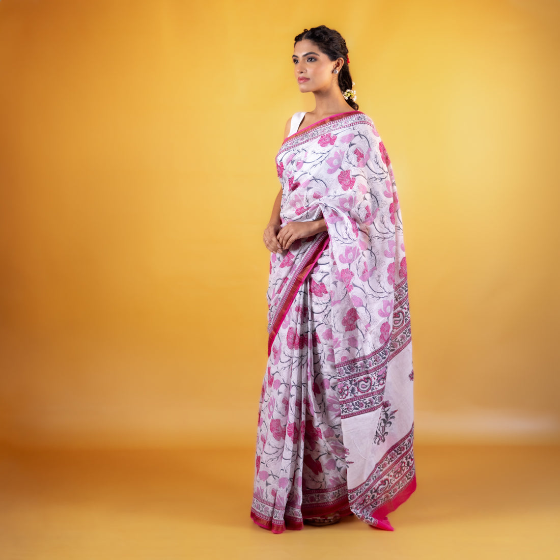 Vasanti Block Printed Saree with Zari border