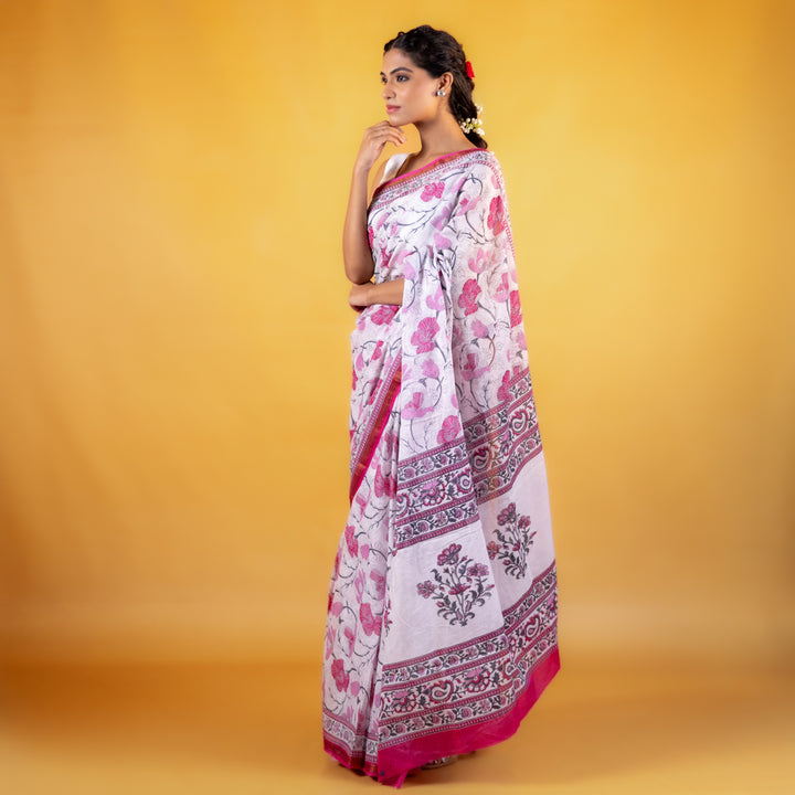 Vasanti Block Printed Saree with Zari border