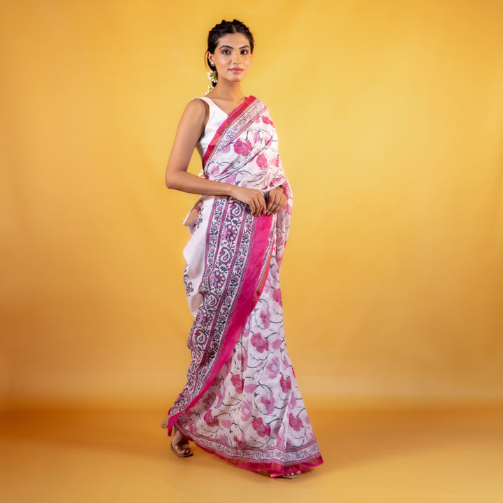 Vasanti Block Printed Saree with Zari border