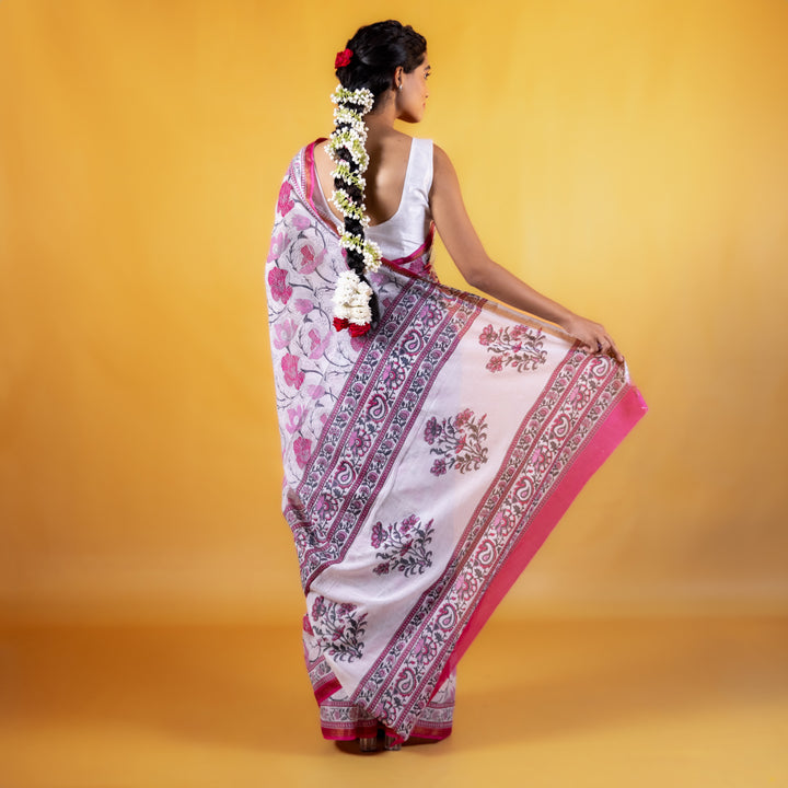 Vasanti Block Printed Saree with Zari border