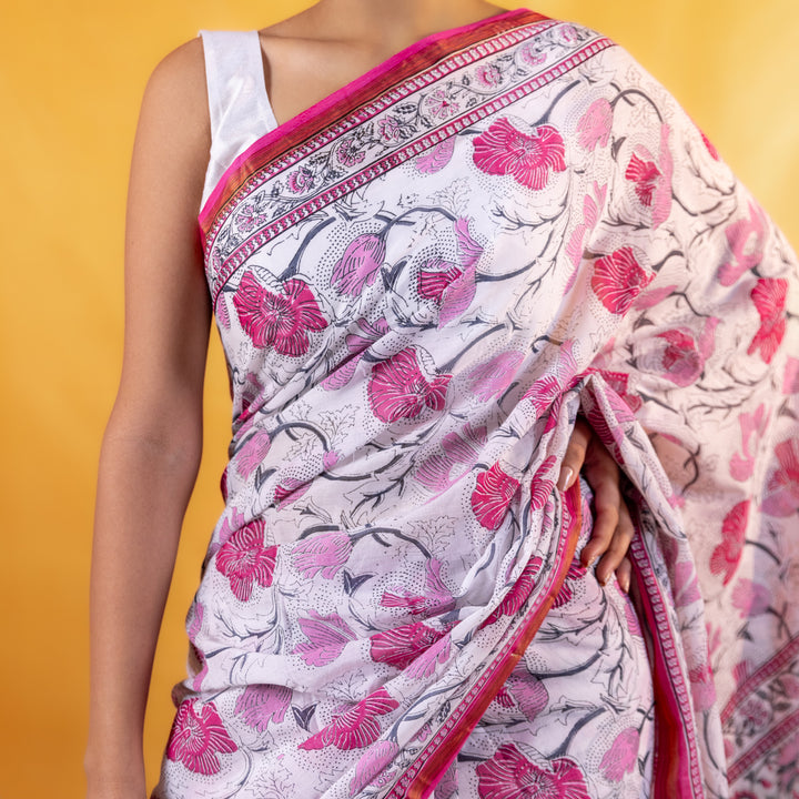 Vasanti Block Printed Saree with Zari border