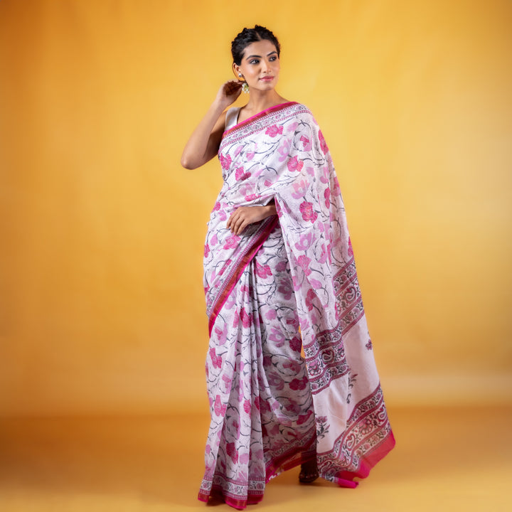 Vasanti Block Printed Saree with Zari border