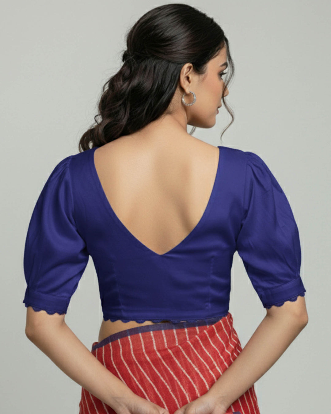 Vintage White Satin V-neck Blouse with Peter Pan Collar & Puff Sleeves