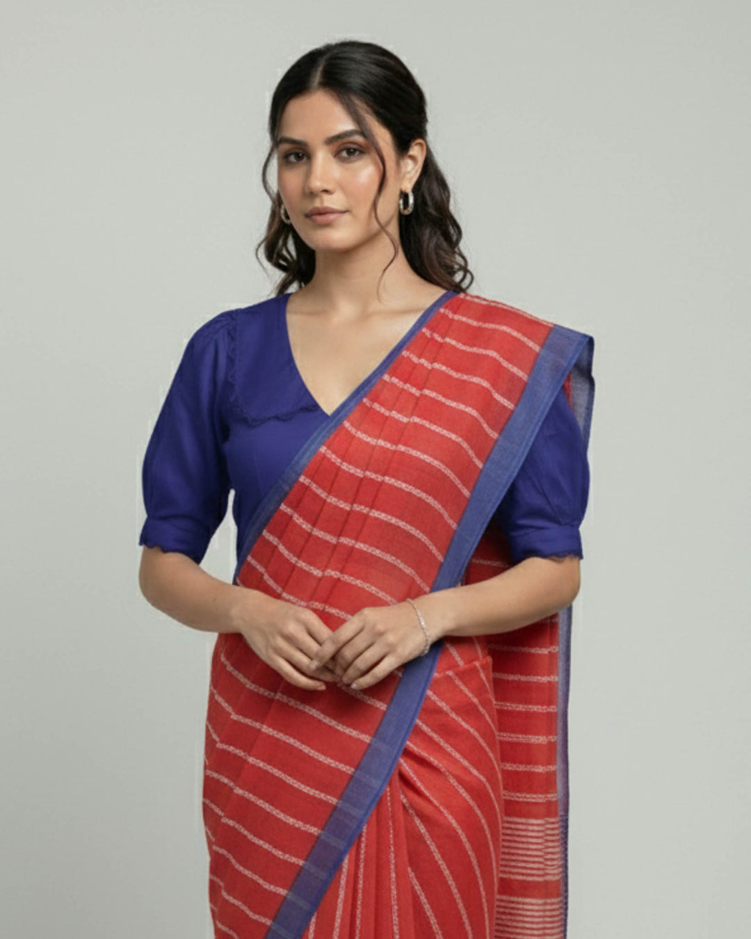 Vintage White Satin V-neck Blouse with Peter Pan Collar & Puff Sleeves