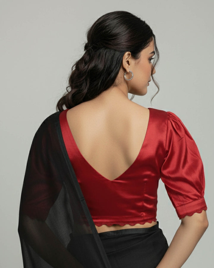 Vintage White Satin V-neck Blouse with Peter Pan Collar & Puff Sleeves