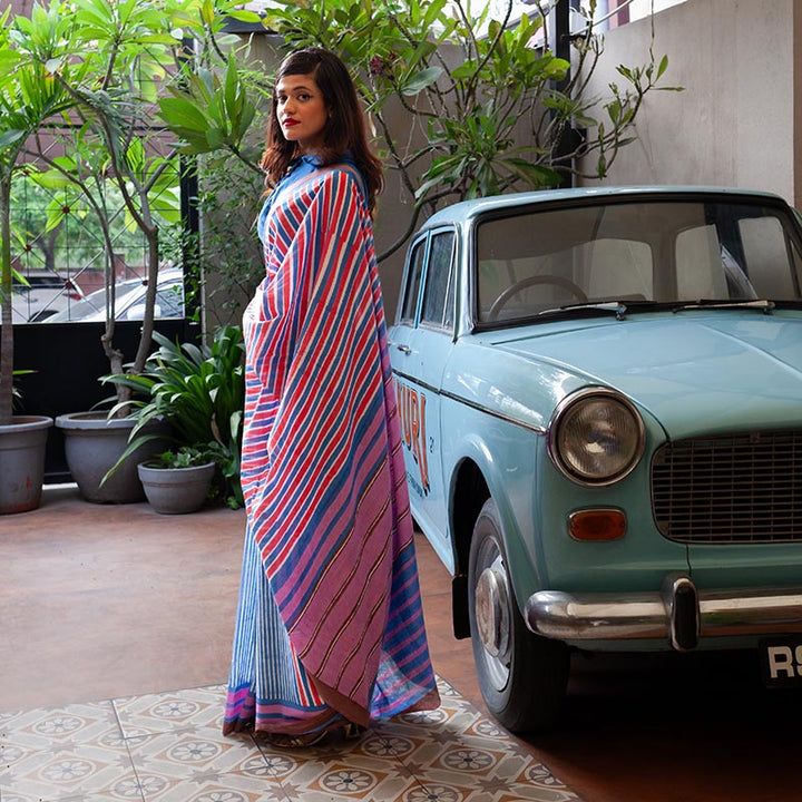 Zeenat Hand Block Print Mul Mul Cotton Saree