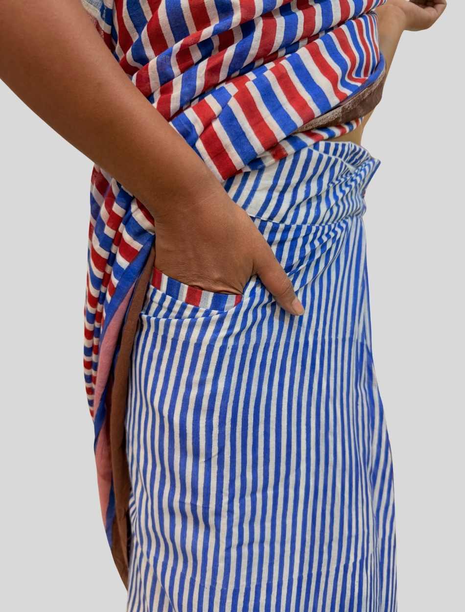 Zeenat - Mulmul Cotton Pre-stitched Ready to Wear Saree with Pocket