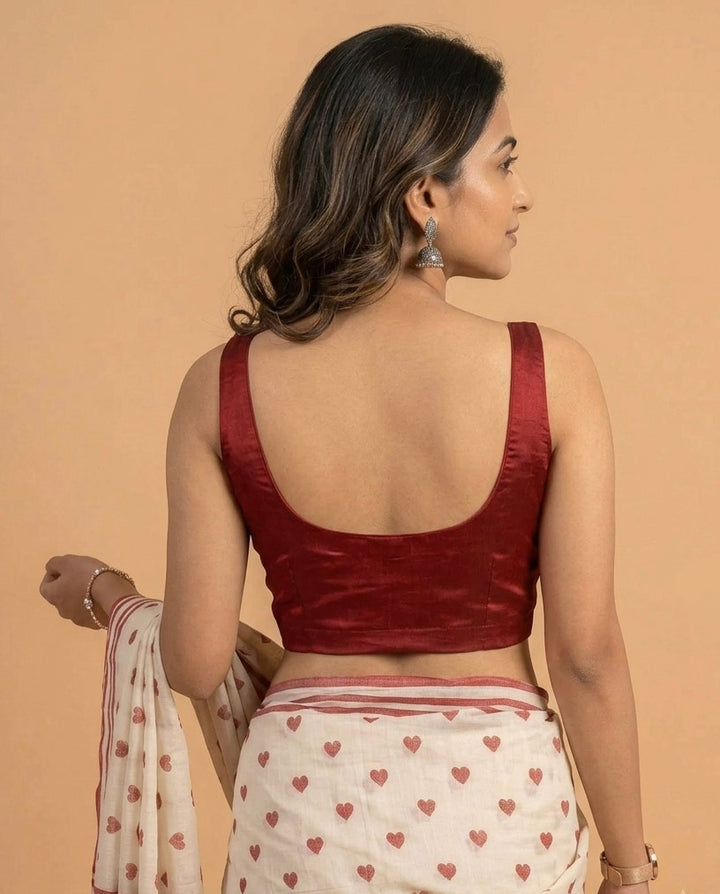 Maroon Art Silk U neck Sleeveless Readymade Blouse