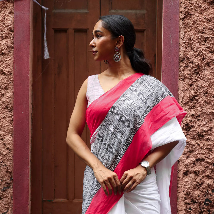 At the Crossroads - Mul Cotton Hand Block Printed Saree