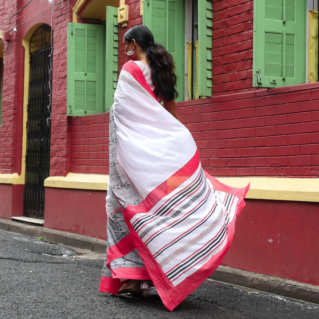 At the Crossroads - Mul Cotton Hand Block Printed Saree