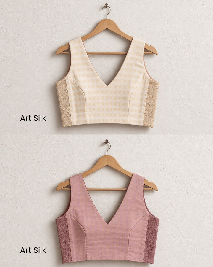 2-in-1 Reversible Stretchable V-Neck Sleeveless Art Silk Blouse - Off-white & Dusty mauve