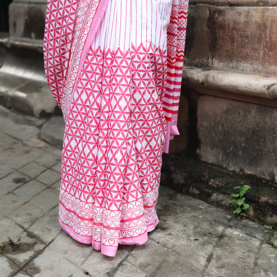 Evening Raga - Mul Cotton Hand Block Printed Saree