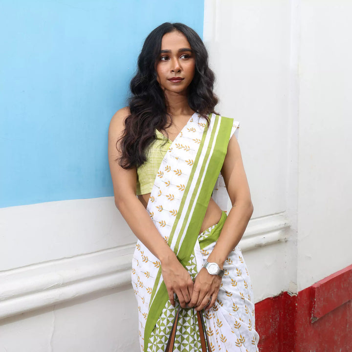 Limelight - Mul Cotton Hand Block Printed Saree