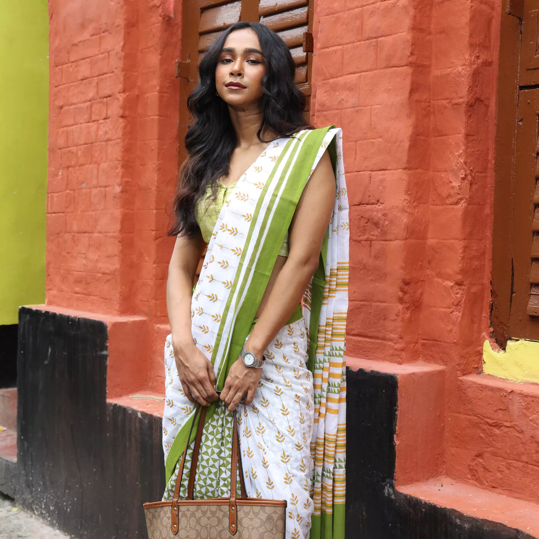 Limelight - Mul Cotton Hand Block Printed Saree