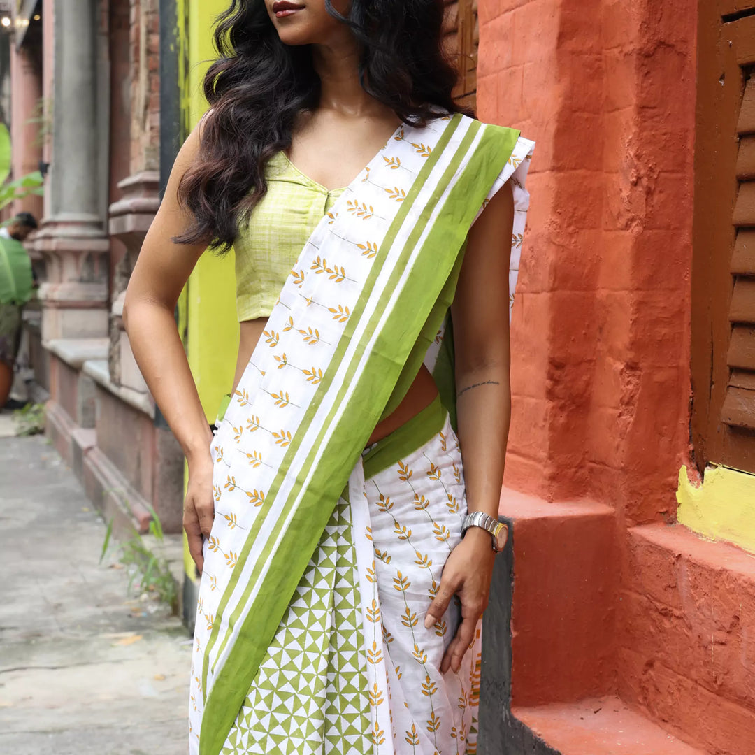 Limelight - Mul Cotton Hand Block Printed Saree