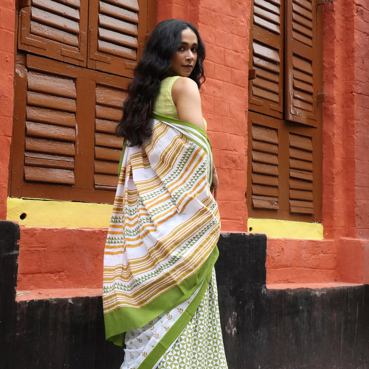 Limelight - Mul Cotton Hand Block Printed Saree