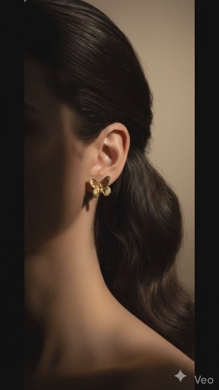 Butterfly Charm Stud 18k Gold Plated Earrings