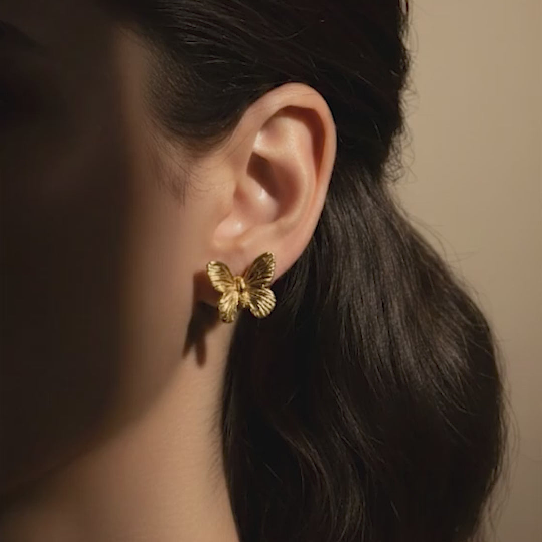 Butterfly Charm Stud 18k Gold Plated Earrings