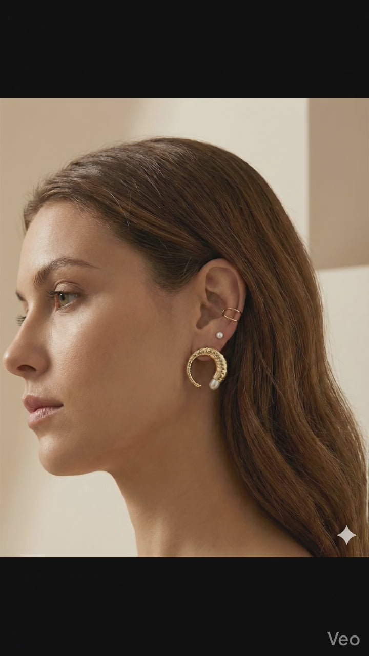 Pearl Crescent Studs 18k Gold Plated Earrings