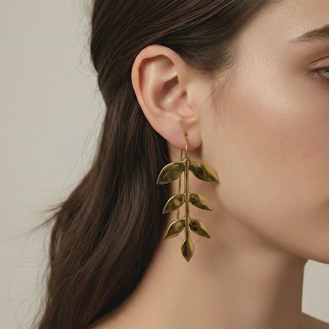 Hanging Leaf 24k Gold Plated Earrings