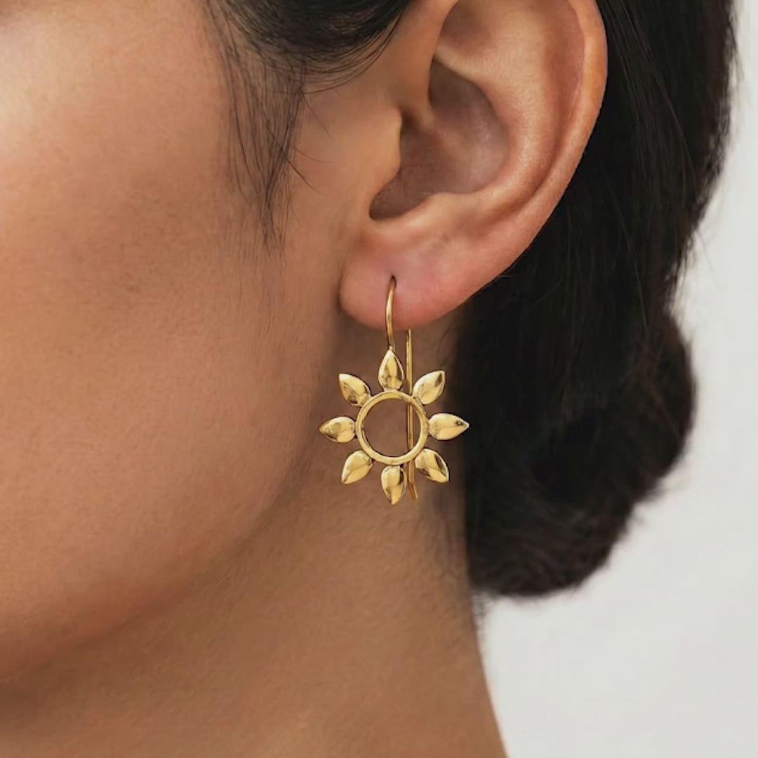 Sun Flower Hoop 18k Gold Plate Earrings