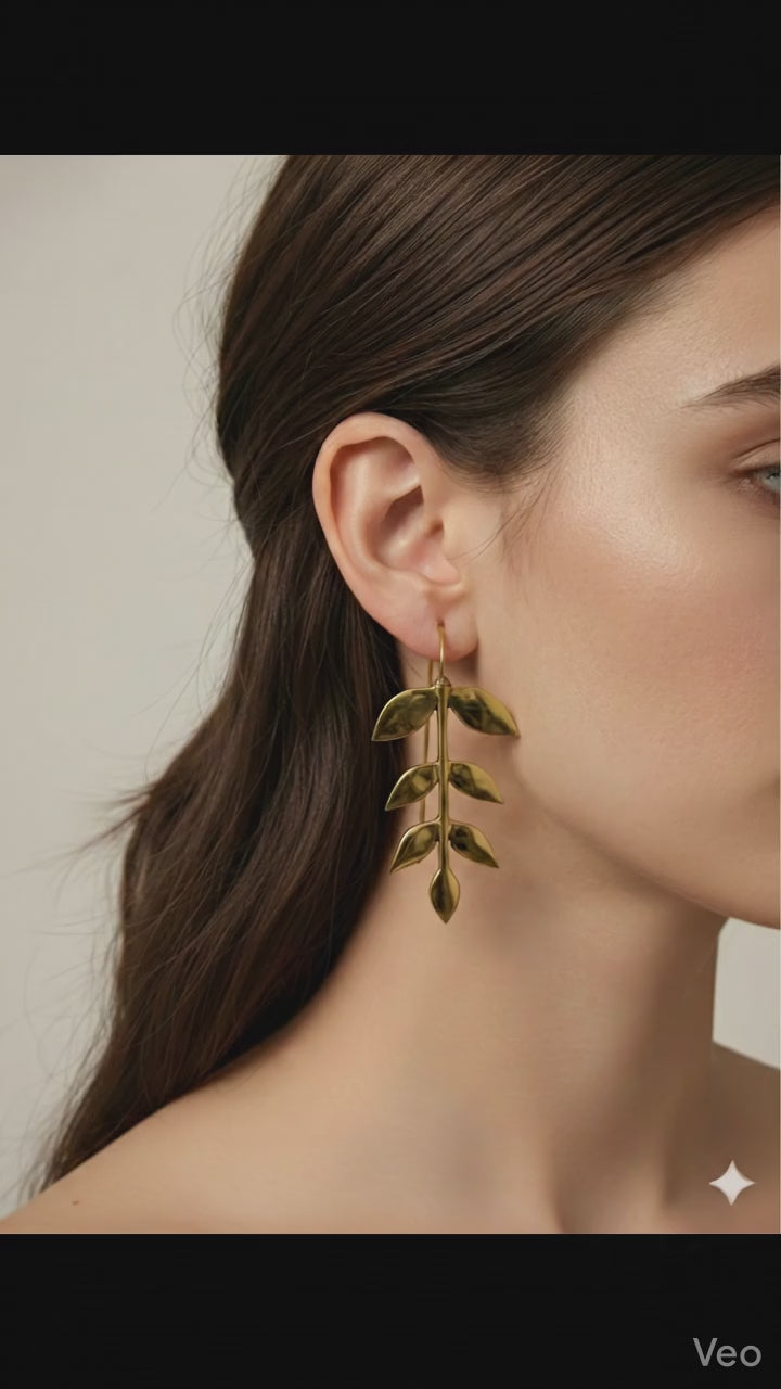 Hanging Leaf 24k Gold Plated Earrings