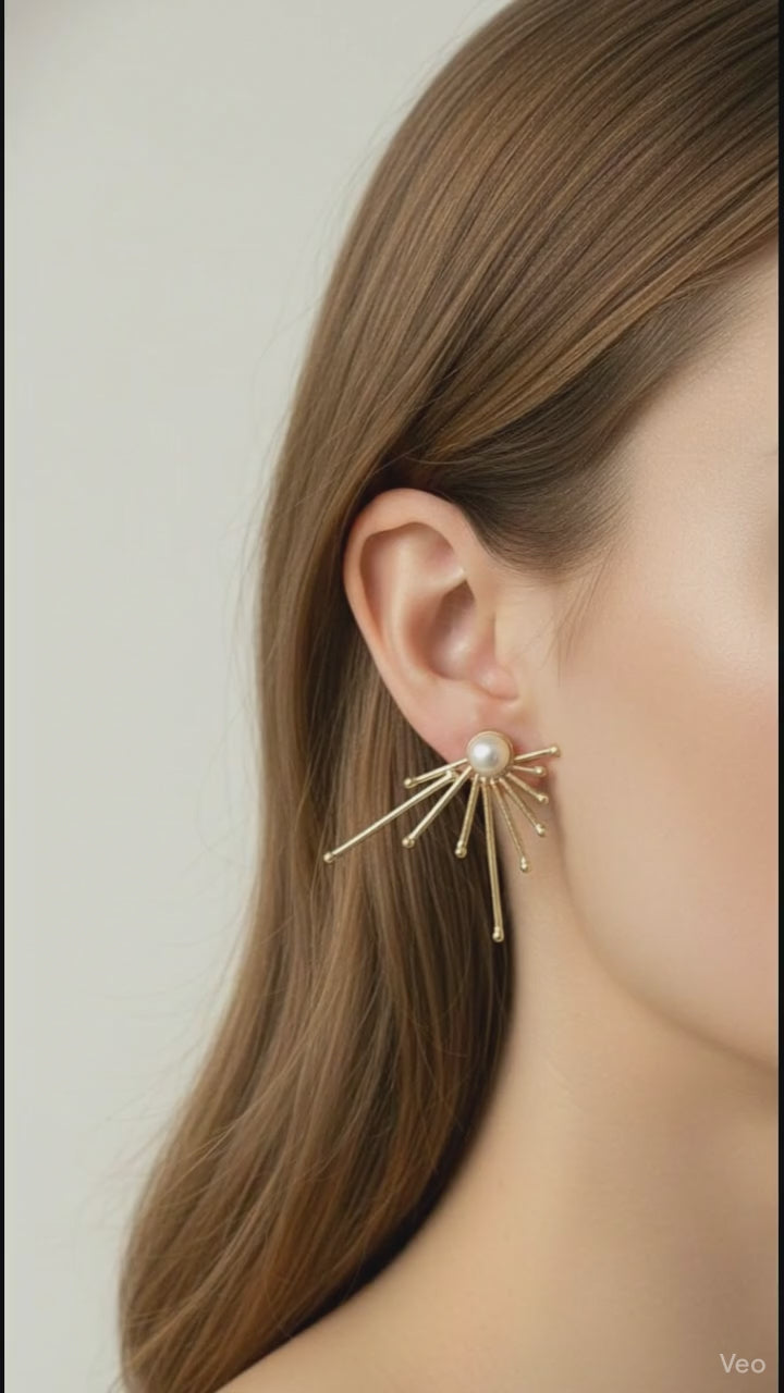 Pearl Ray Studs 18k Gold Plated Earrings