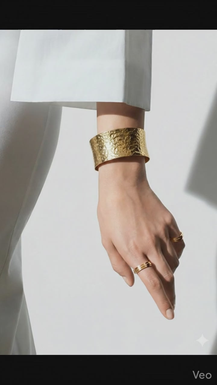 Textured Cuff 18k Gold Plated Bracelet